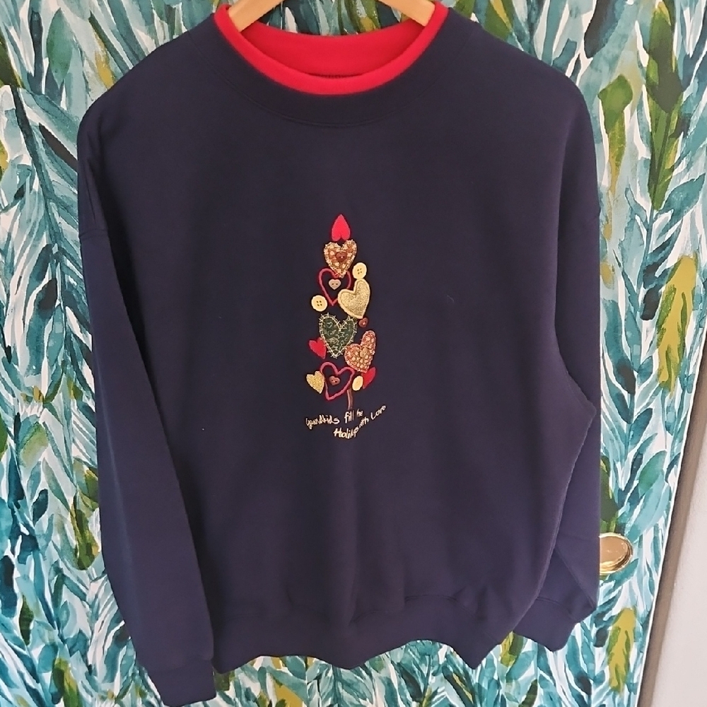 Vintage M&C Sportswear Navy Blue Holiday Grandma Sweatshirt With Quote - Size L
